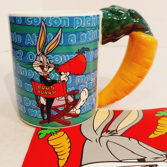 Vtg 1995 3D Bugs Bunny Coffee Mug  and Personal -sized Mat Warner Bros. - Picture 2 of 6